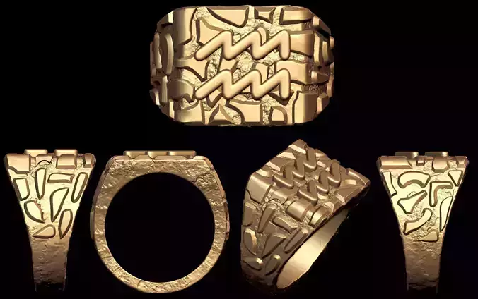 Aquarius Horoscope Zodiac Nugget Ring  3D print model