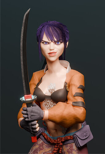 Stylized Female Samurai Character Game -Ready 3D Model Low-poly 3D model