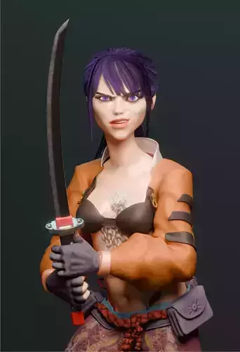 Stylized Female Samurai Character Game -Ready 3D Model