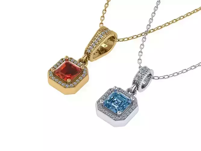 Pendant necklace with a gemstone Emerald Square 3D model print