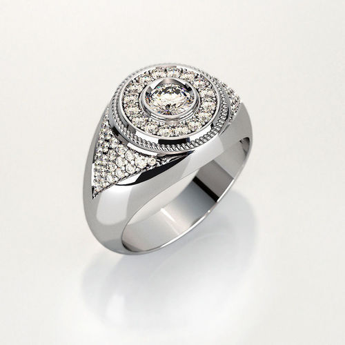 Mens ring  with round gemstone 009 3D print model