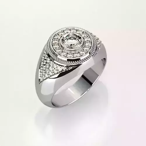 Mens ring  with round gemstone 009 3D print model