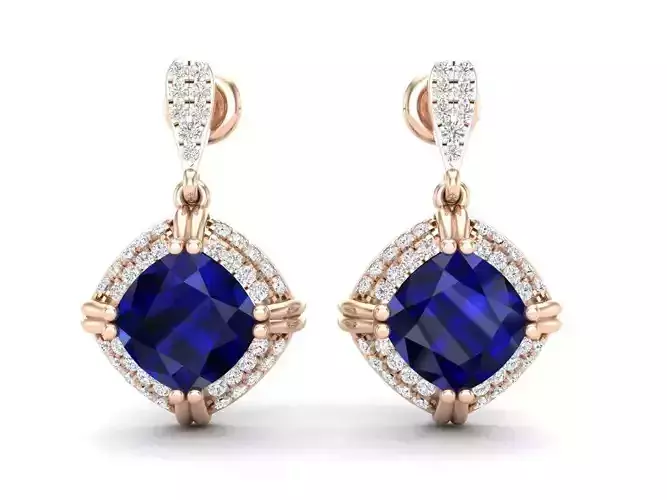 AV 551 Cushion Cut and Round Diamond Ladies Halo Drop Earrings