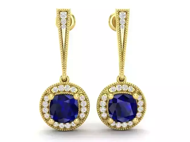 AV 552 Cushion Cut and Round Diamond Ladies Halo Drop Earrings