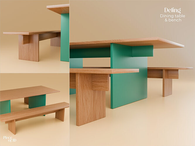 DELING - Dining table and bench - LAREDOUTE - 3 pieces Free 3D model