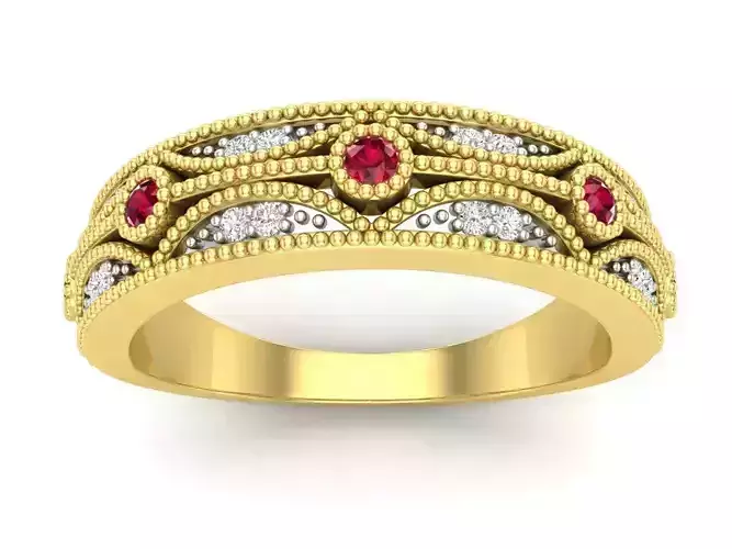 AV 583 Diamond Ladies Vintage Stackable Wedding Band