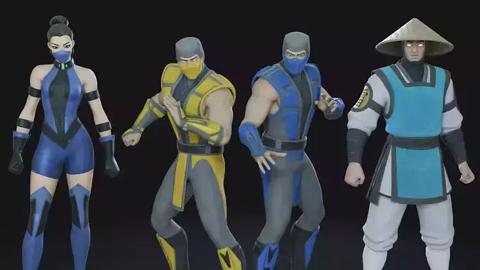 Mortal Kombat 3D Model Bundle Sub-Zero Scorpion Raiden Kitana 3D Model Collection