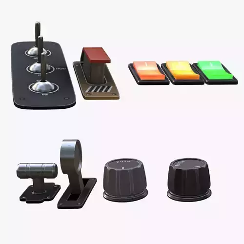 Control Panel Set - OnOff Switch -  Button - Rotary Knob Low-poly 3D model