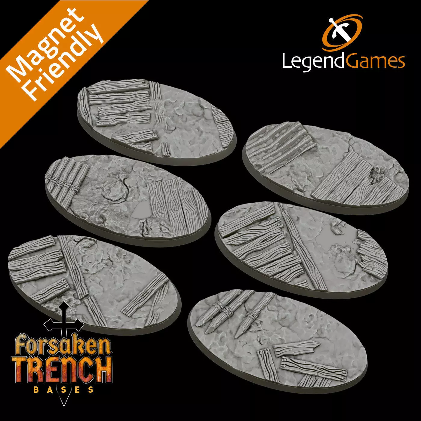 LegendGames 30x60mm round bases for Trench Crusade x6 Plain 3D print model