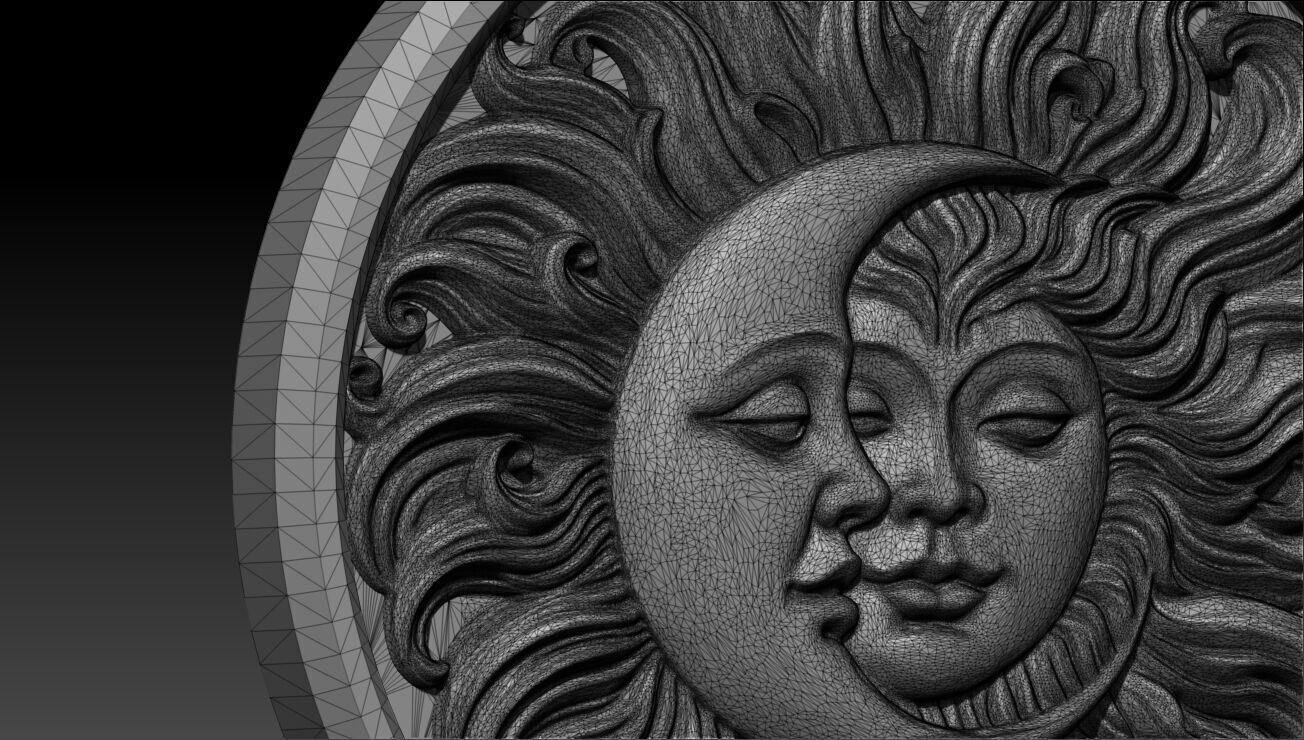 Sun And Moon Hug Round Medallion Pendant Wall Plaque 3D print model_7