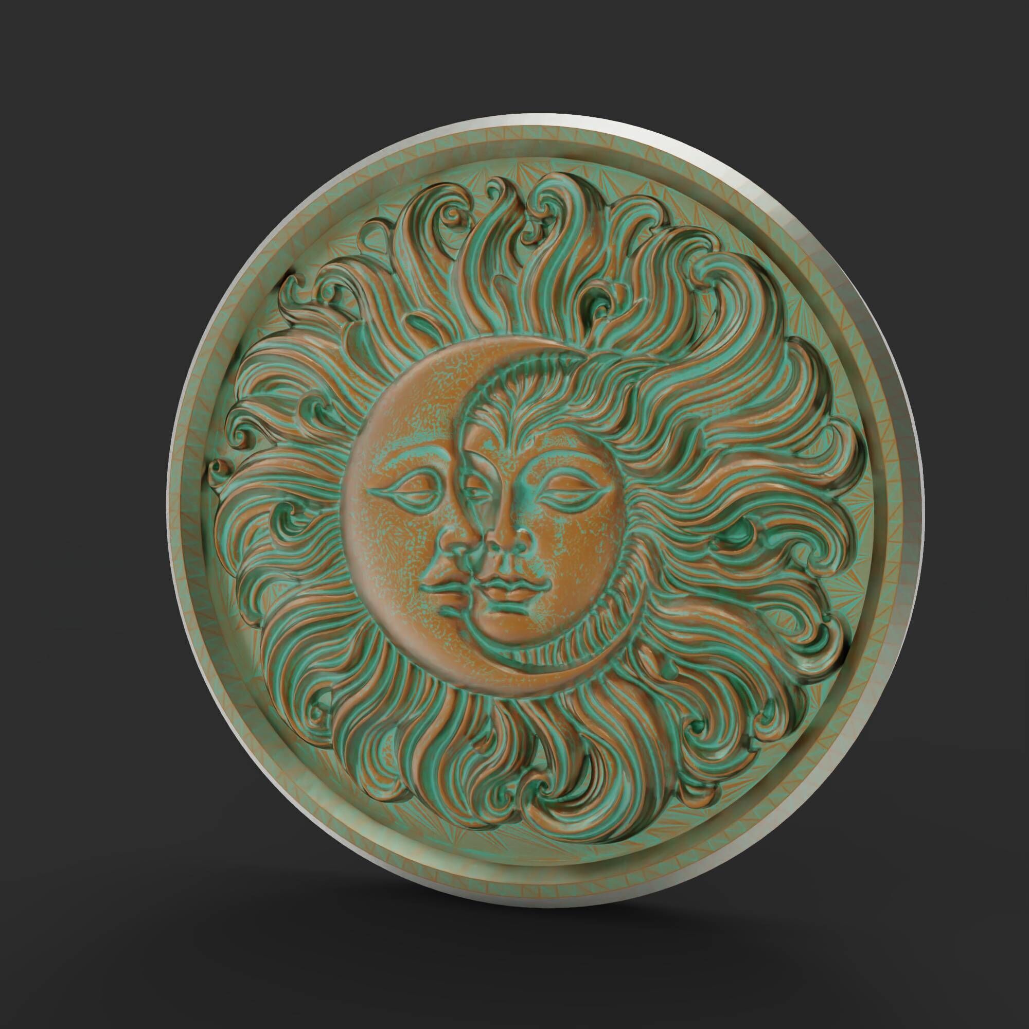 Sun And Moon Hug Round Medallion Pendant Wall Plaque 3D print model_14