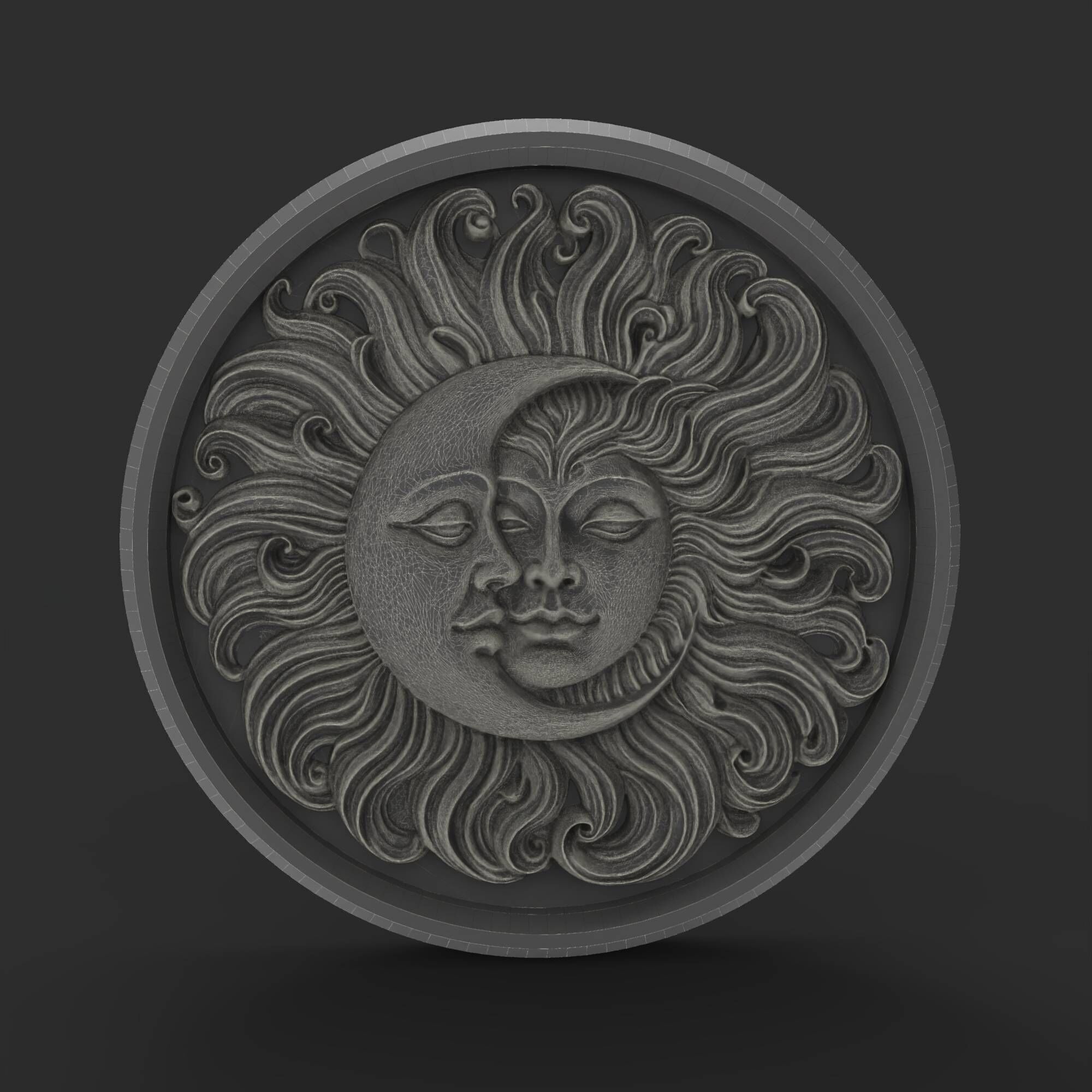 Sun And Moon Hug Round Medallion Pendant Wall Plaque 3D print model_15