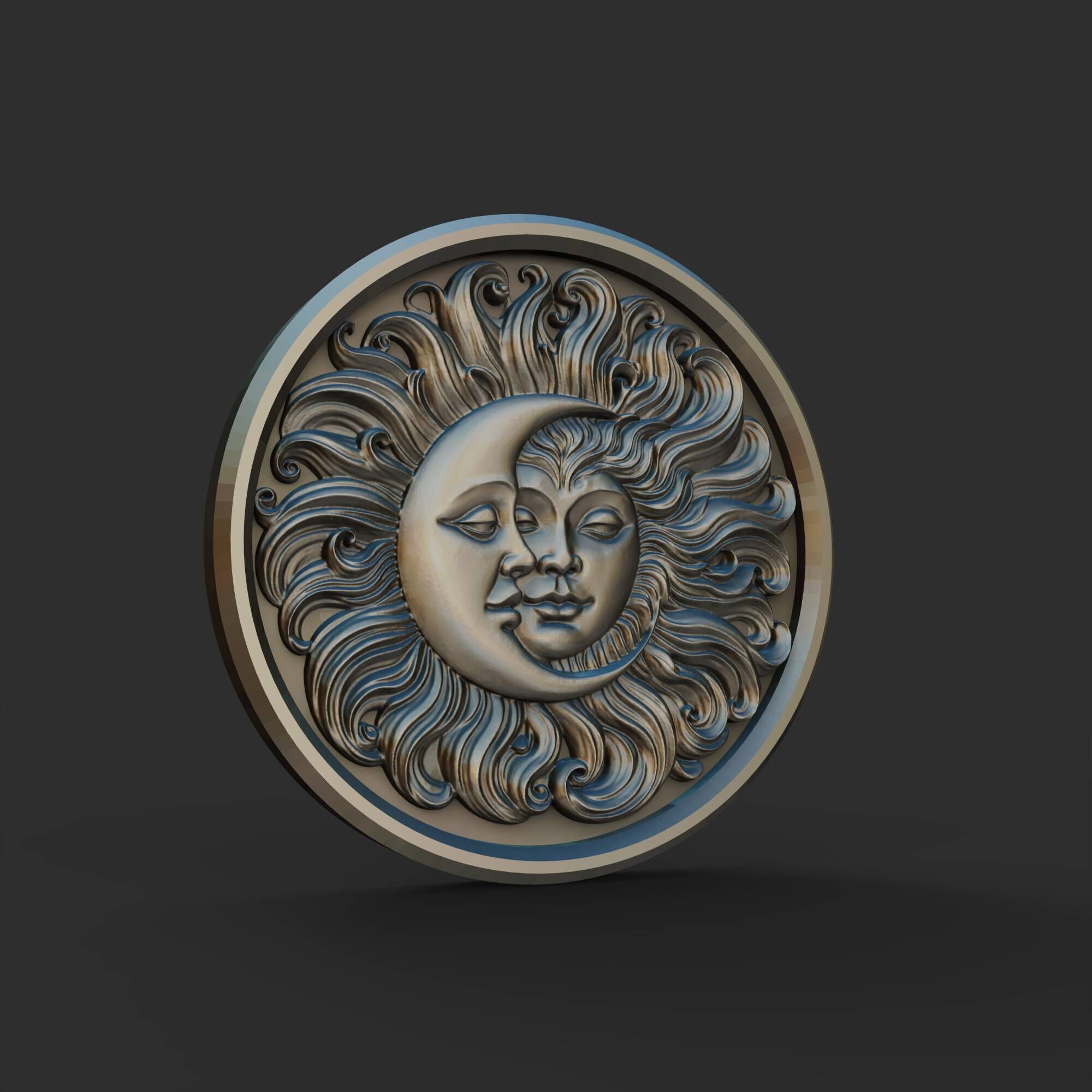 Sun And Moon Hug Round Medallion Pendant Wall Plaque 3D print model_11