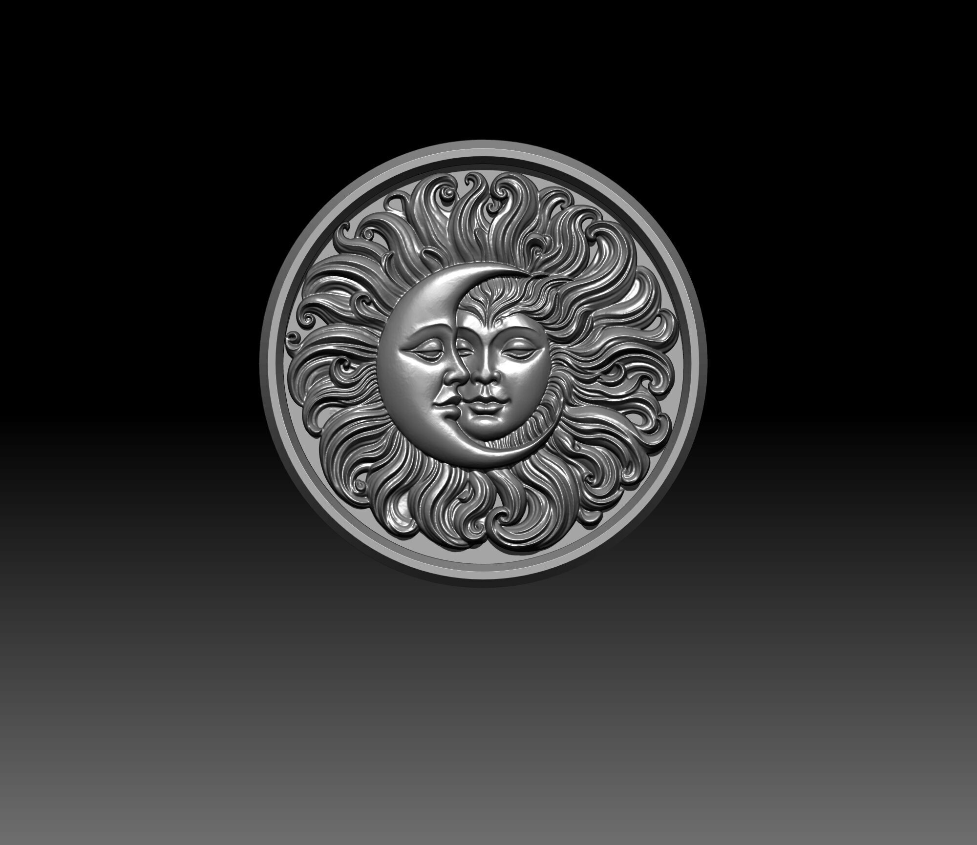 Sun And Moon Hug Round Medallion Pendant Wall Plaque 3D print model_4