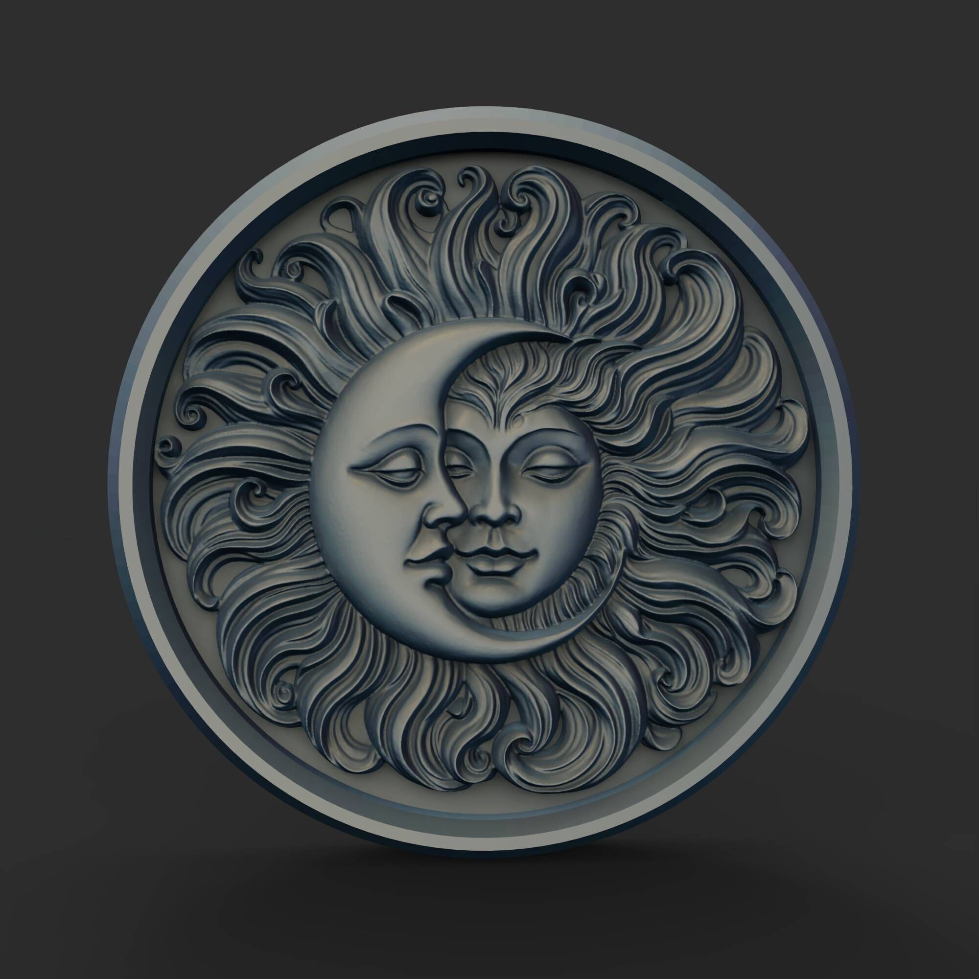 Sun And Moon Hug Round Medallion Pendant Wall Plaque 3D print model_12