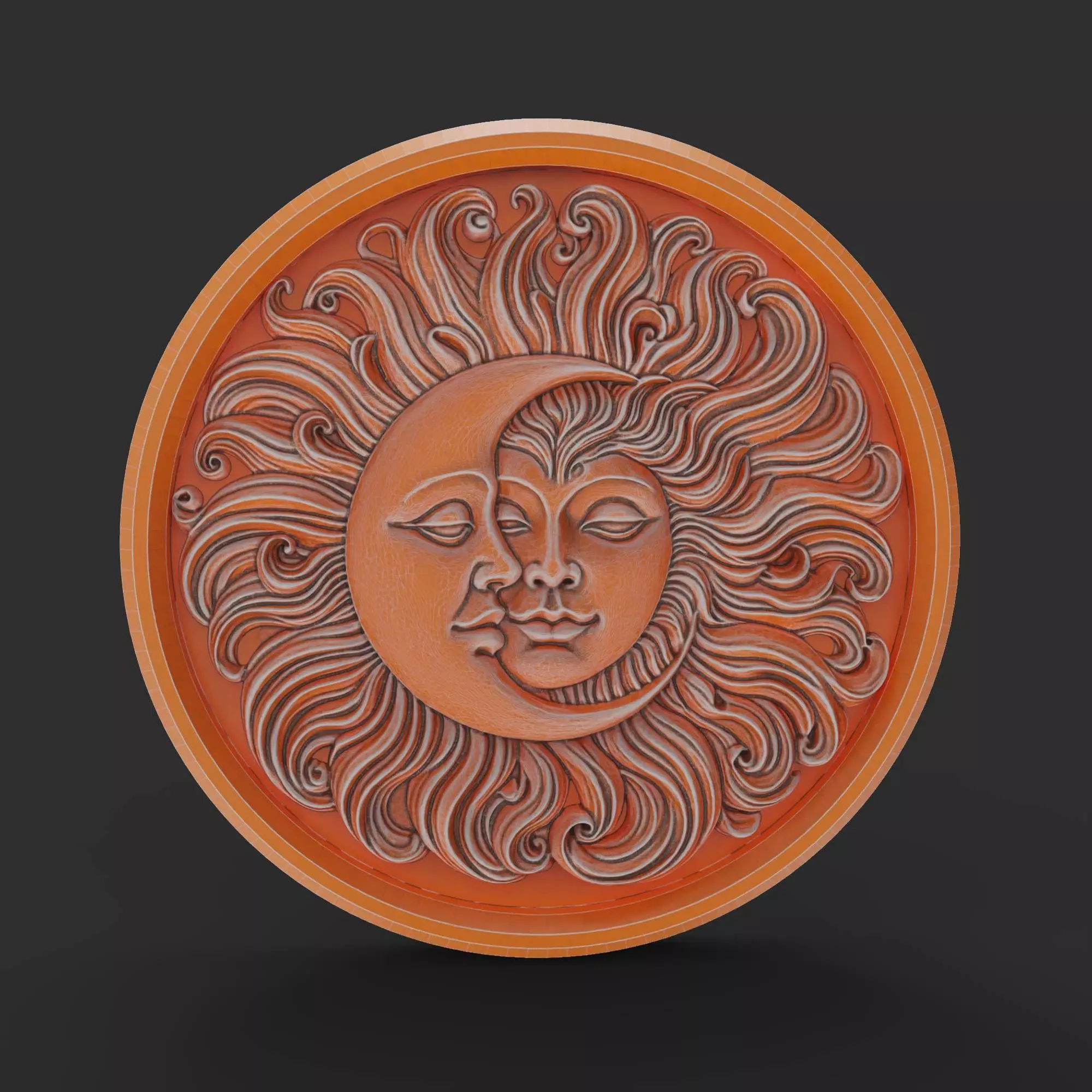 Sun And Moon Hug Round Medallion Pendant Wall Plaque 3D print model_0