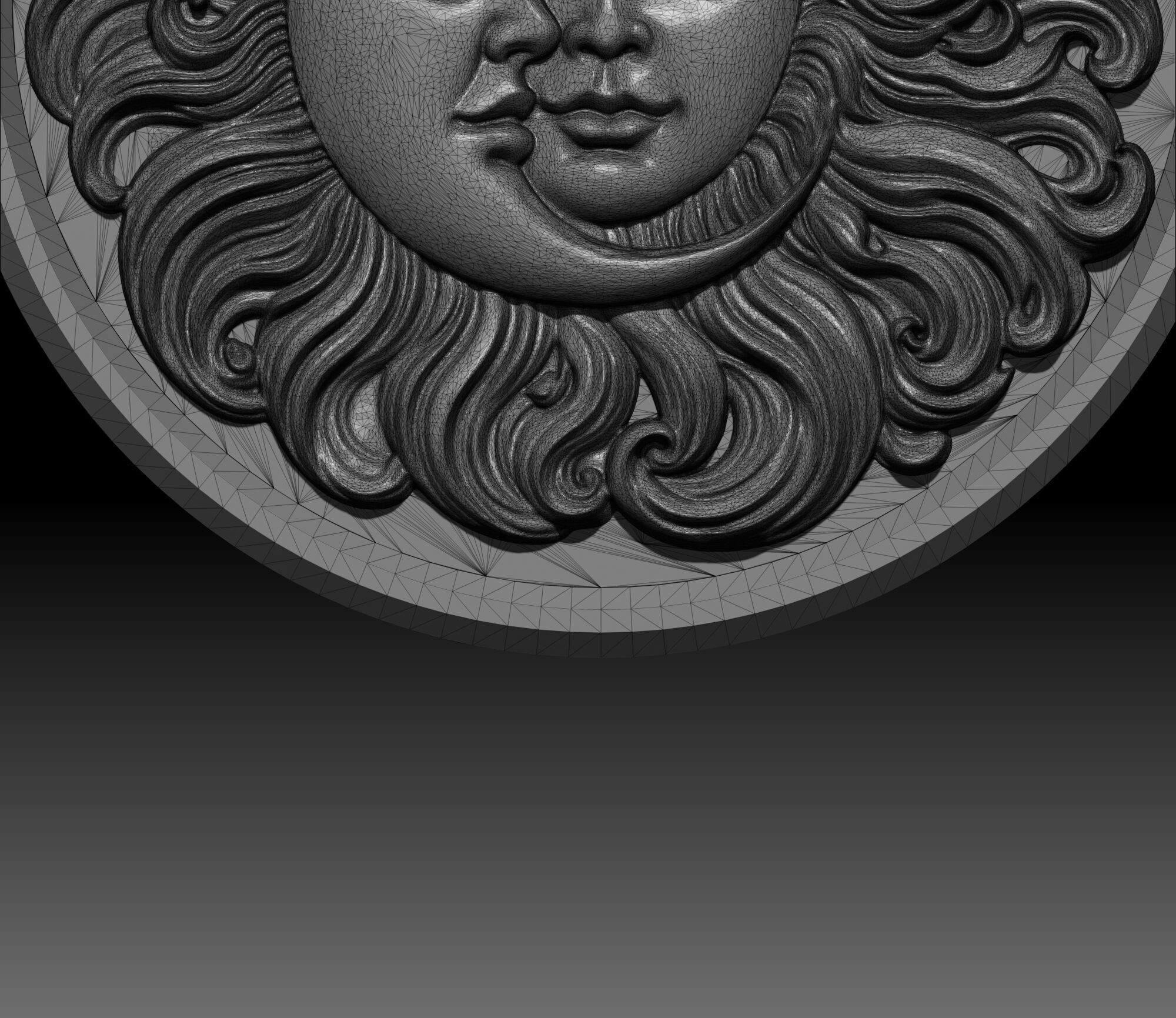 Sun And Moon Hug Round Medallion Pendant Wall Plaque 3D print model_10
