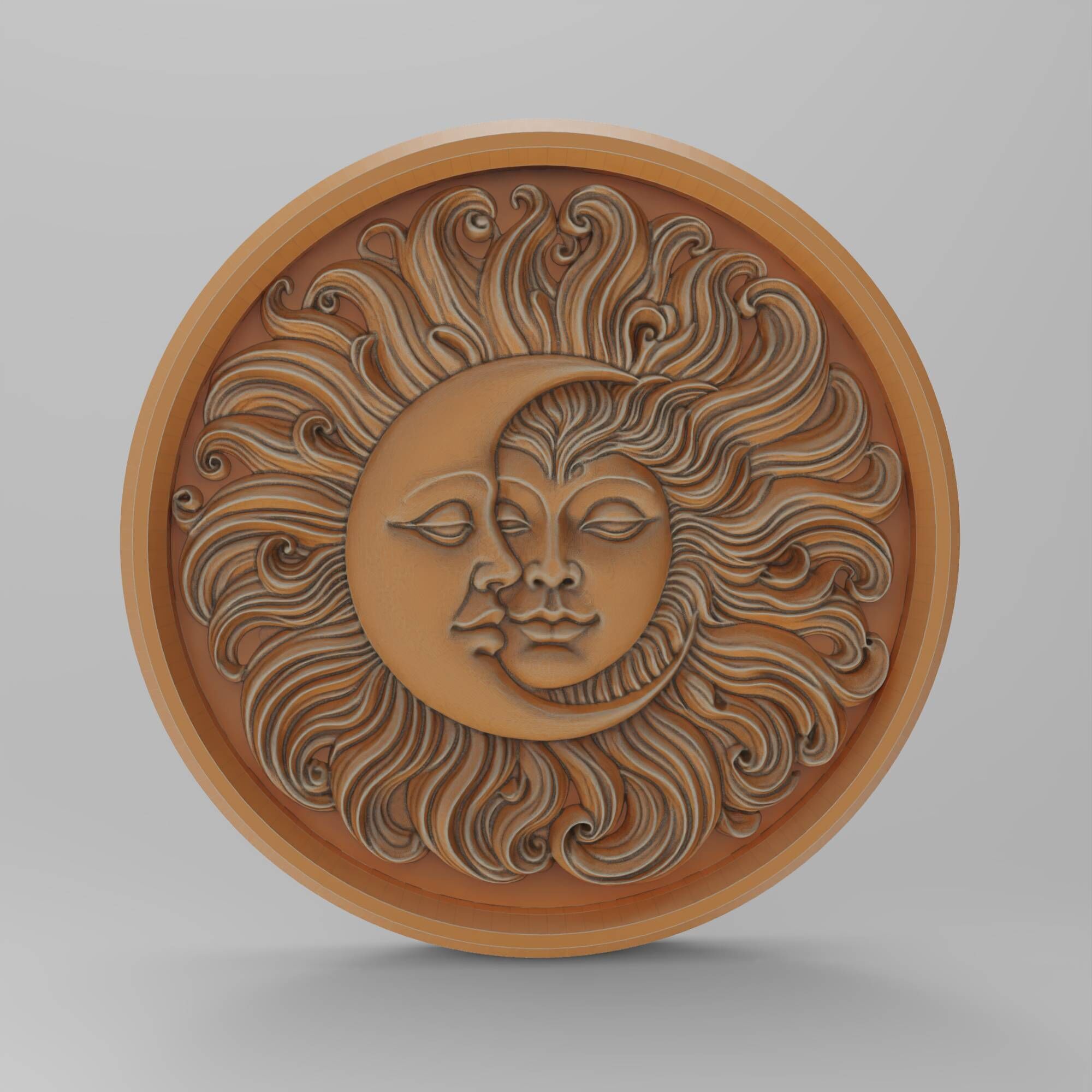 Sun And Moon Hug Round Medallion Pendant Wall Plaque 3D print model_1