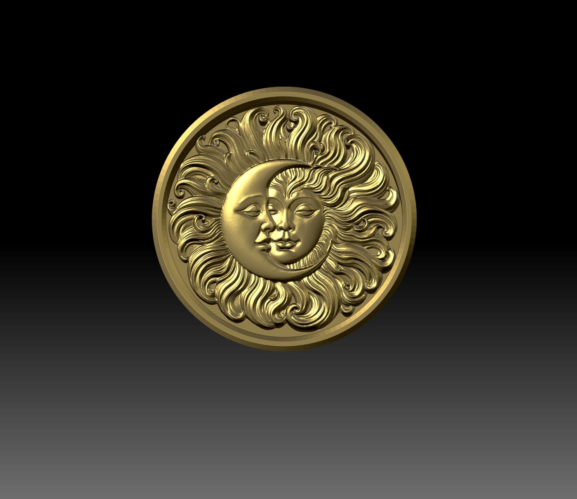 Sun And Moon Hug Round Medallion Pendant Wall Plaque 3D print model_5