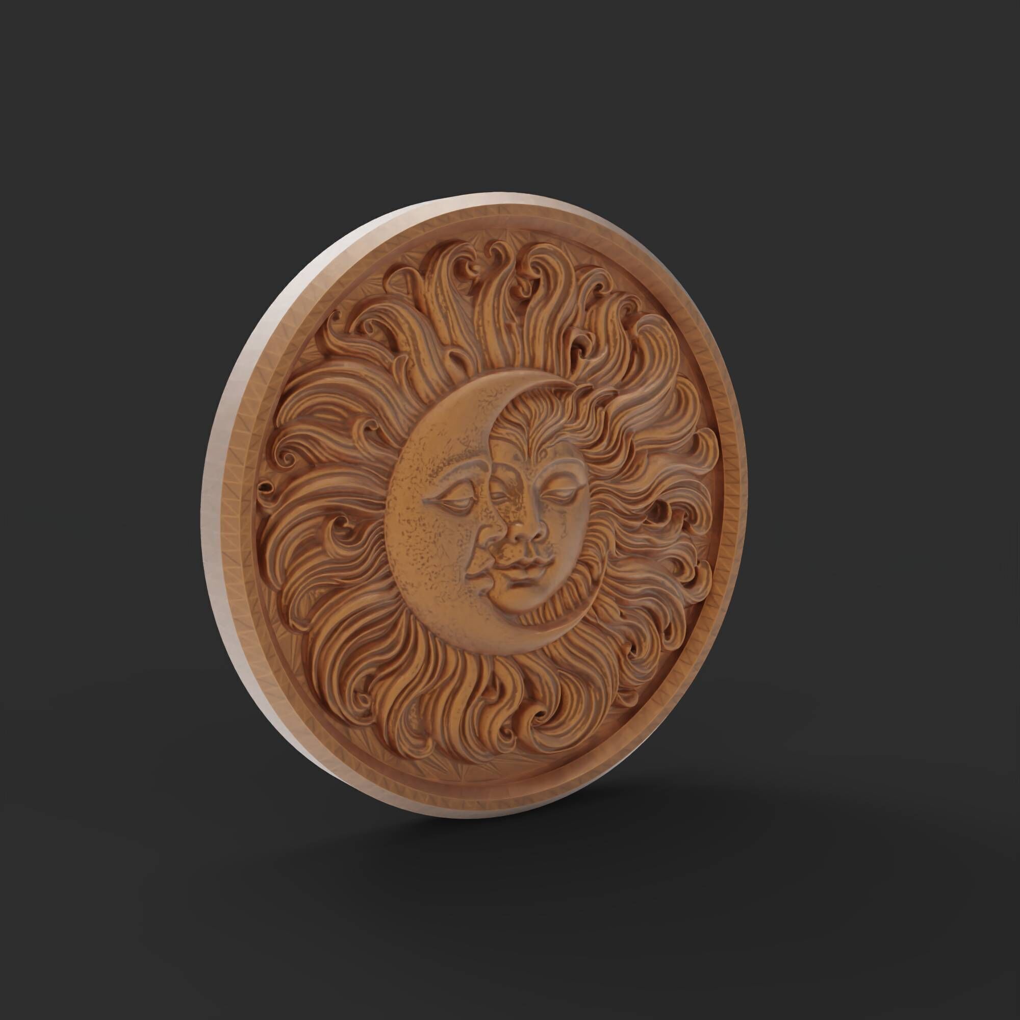 Sun And Moon Hug Round Medallion Pendant Wall Plaque 3D print model_2