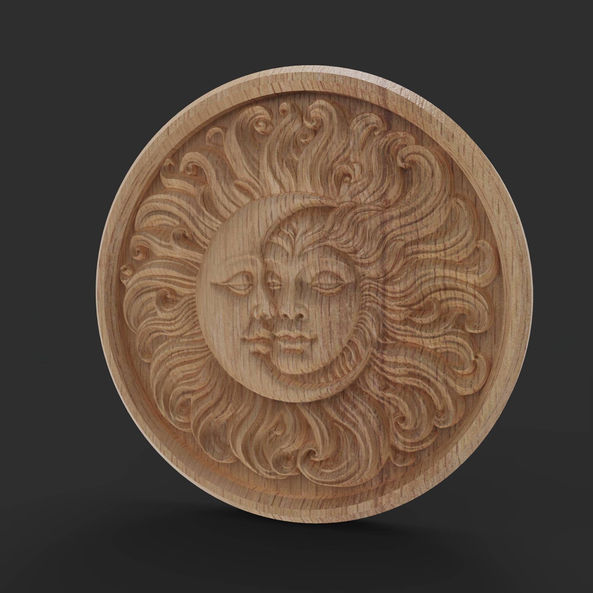 Sun And Moon Hug Round Medallion Pendant Wall Plaque 3D print model_16