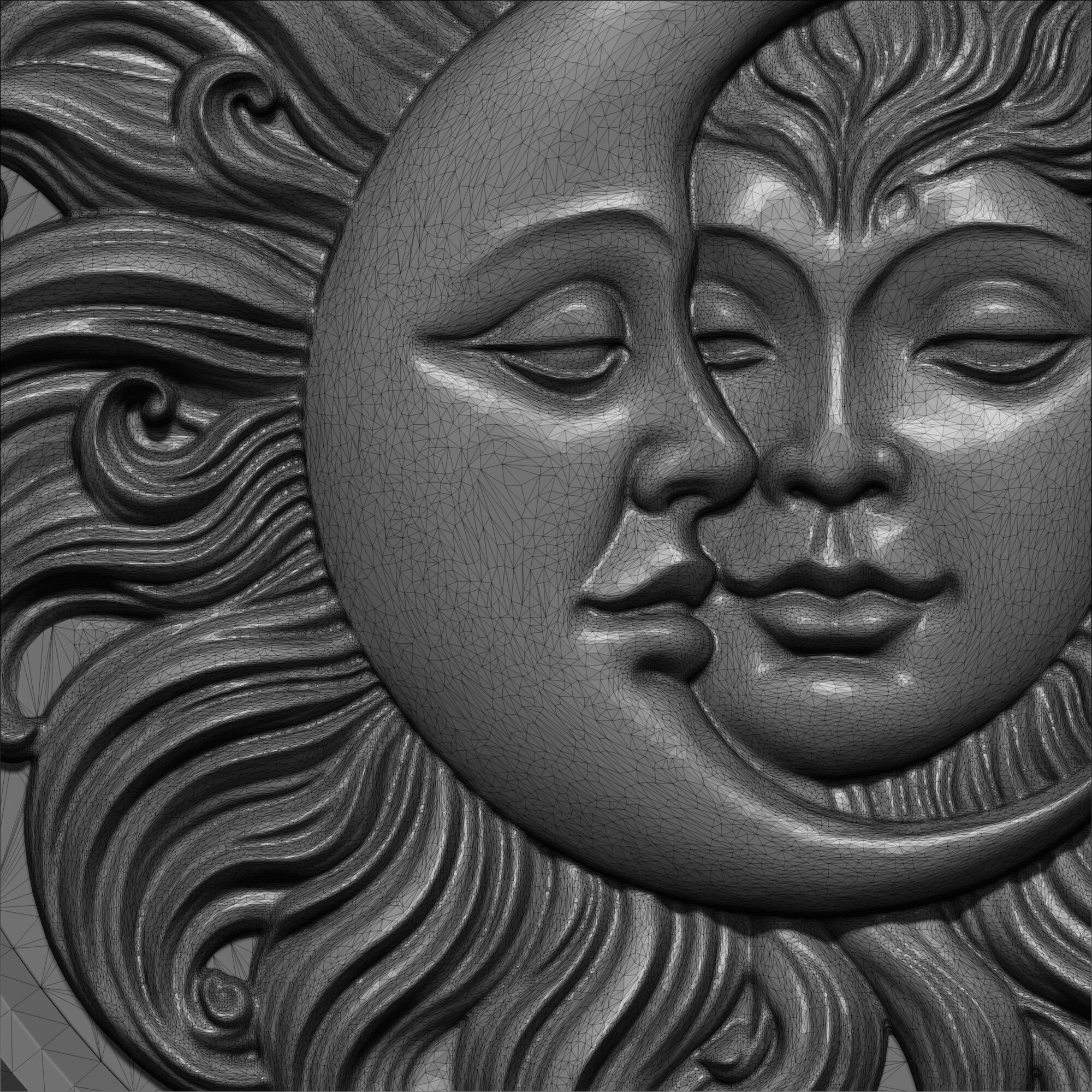 Sun And Moon Hug Round Medallion Pendant Wall Plaque 3D print model_9