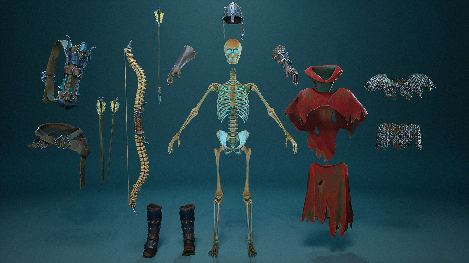Skeleton Archer STY01 Low-poly 3D model_10