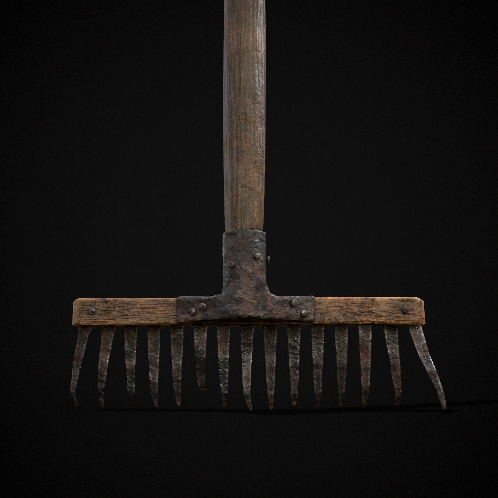 Vintage Iron Rake Low-poly 3D model_11