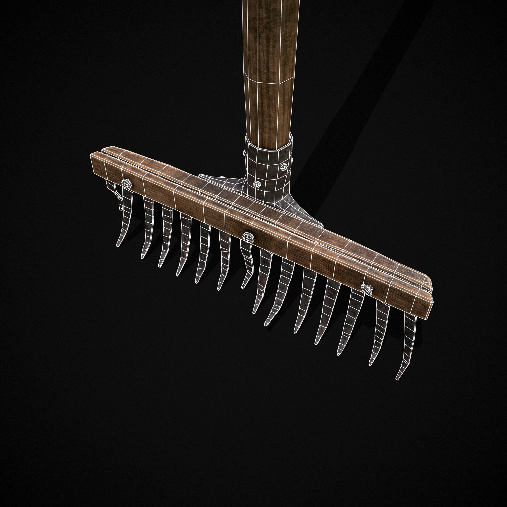 Vintage Iron Rake Low-poly 3D model_20