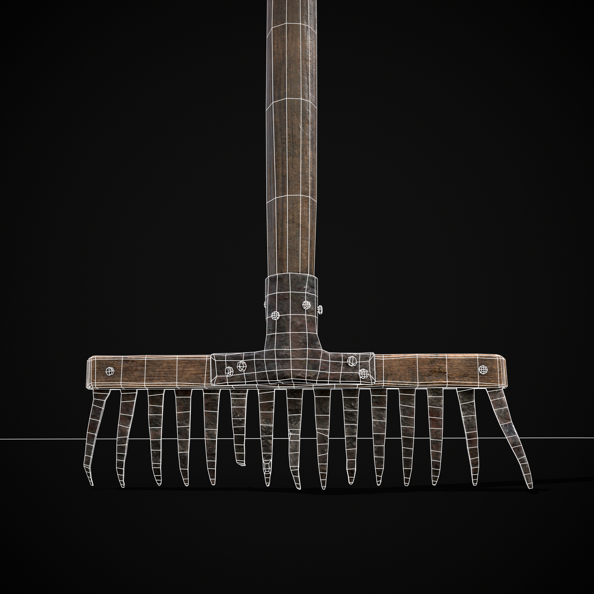 Vintage Iron Rake Low-poly 3D model_12