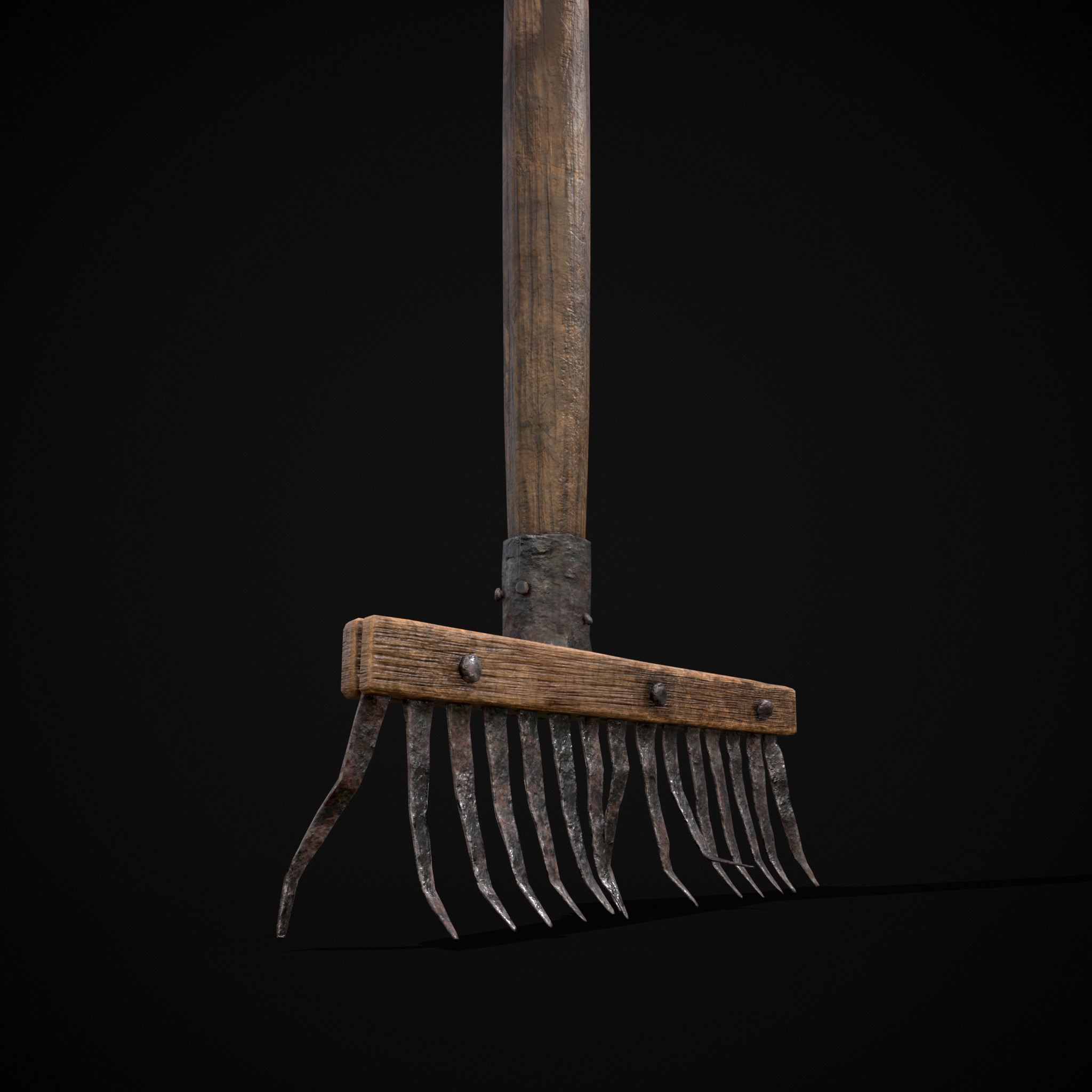 Vintage Iron Rake Low-poly 3D model_7
