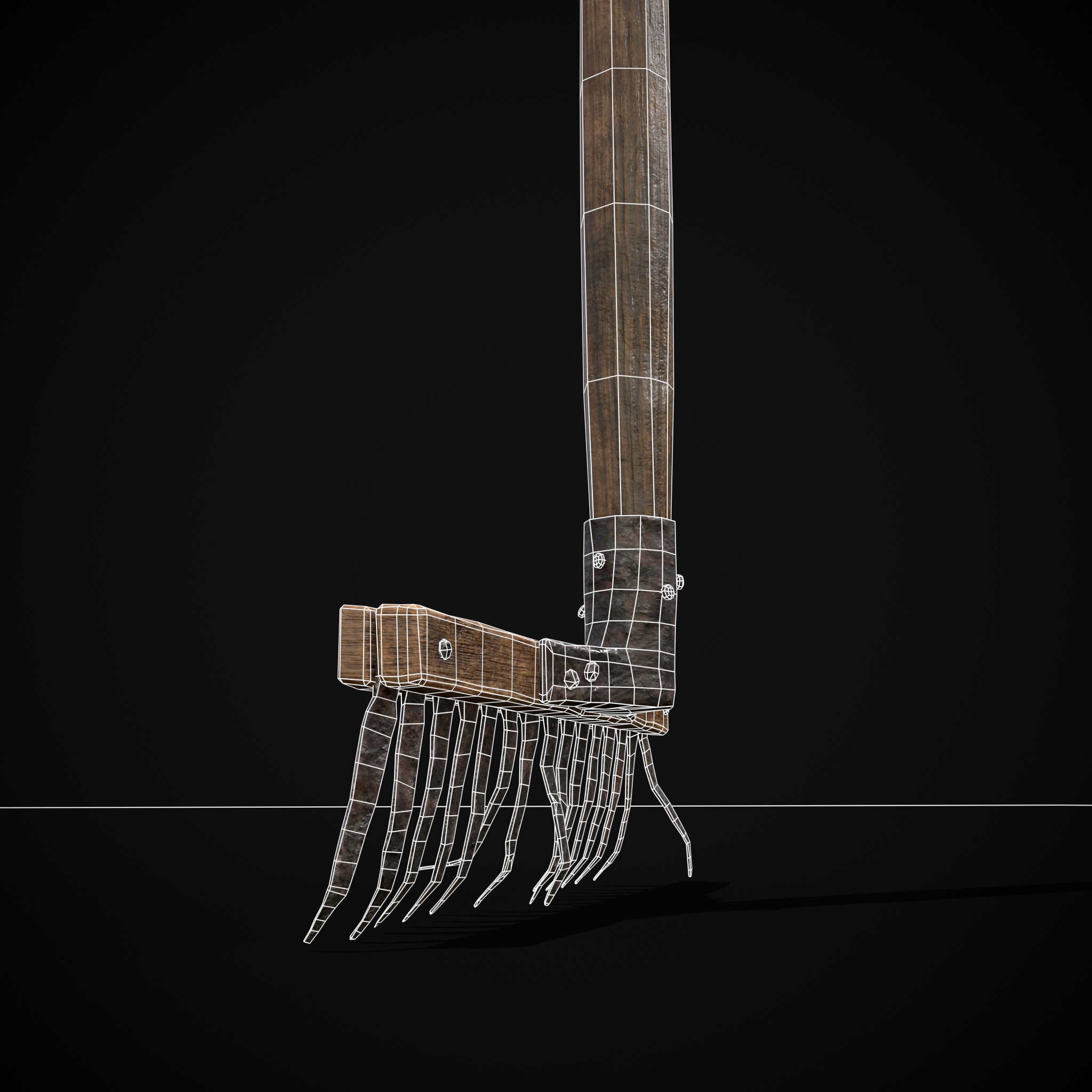 Vintage Iron Rake Low-poly 3D model_14