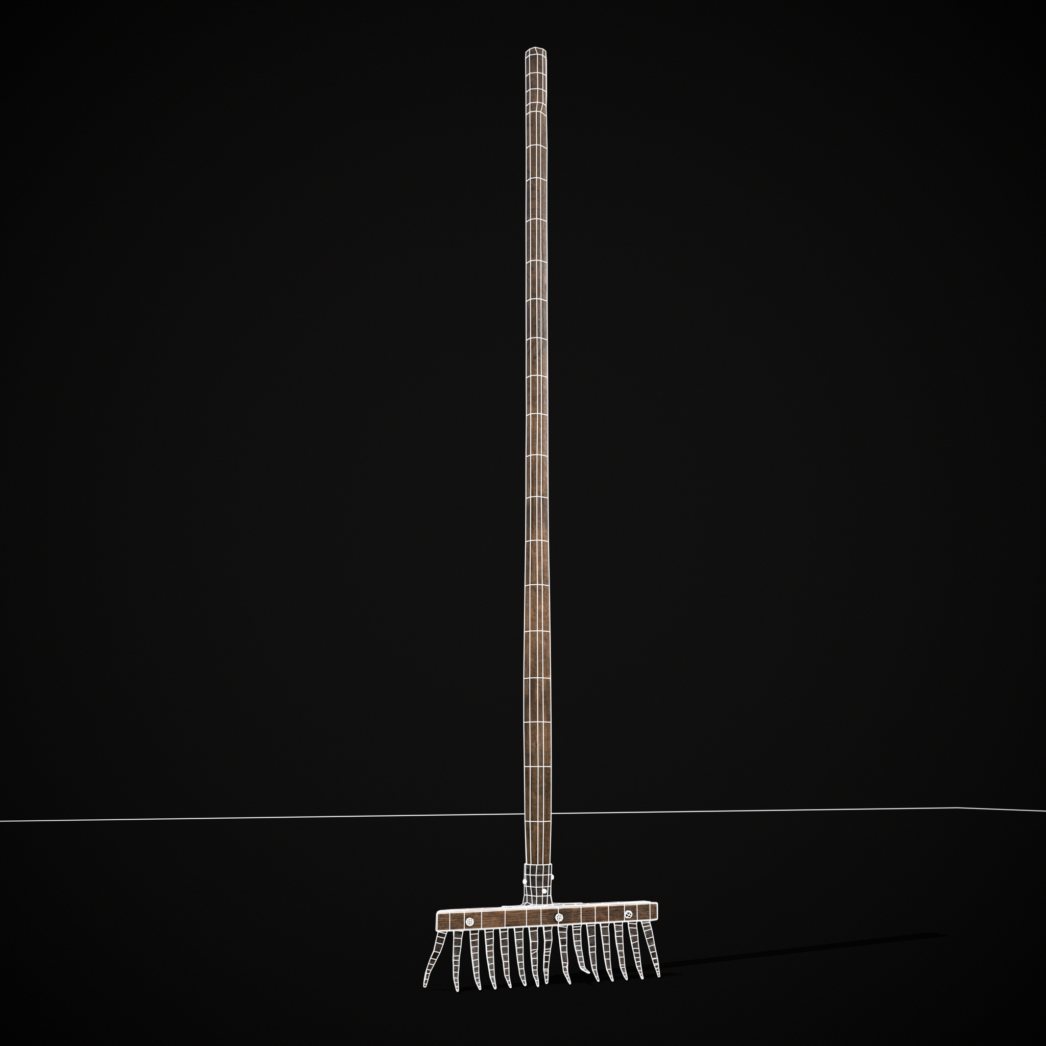 Vintage Iron Rake Low-poly 3D model_2