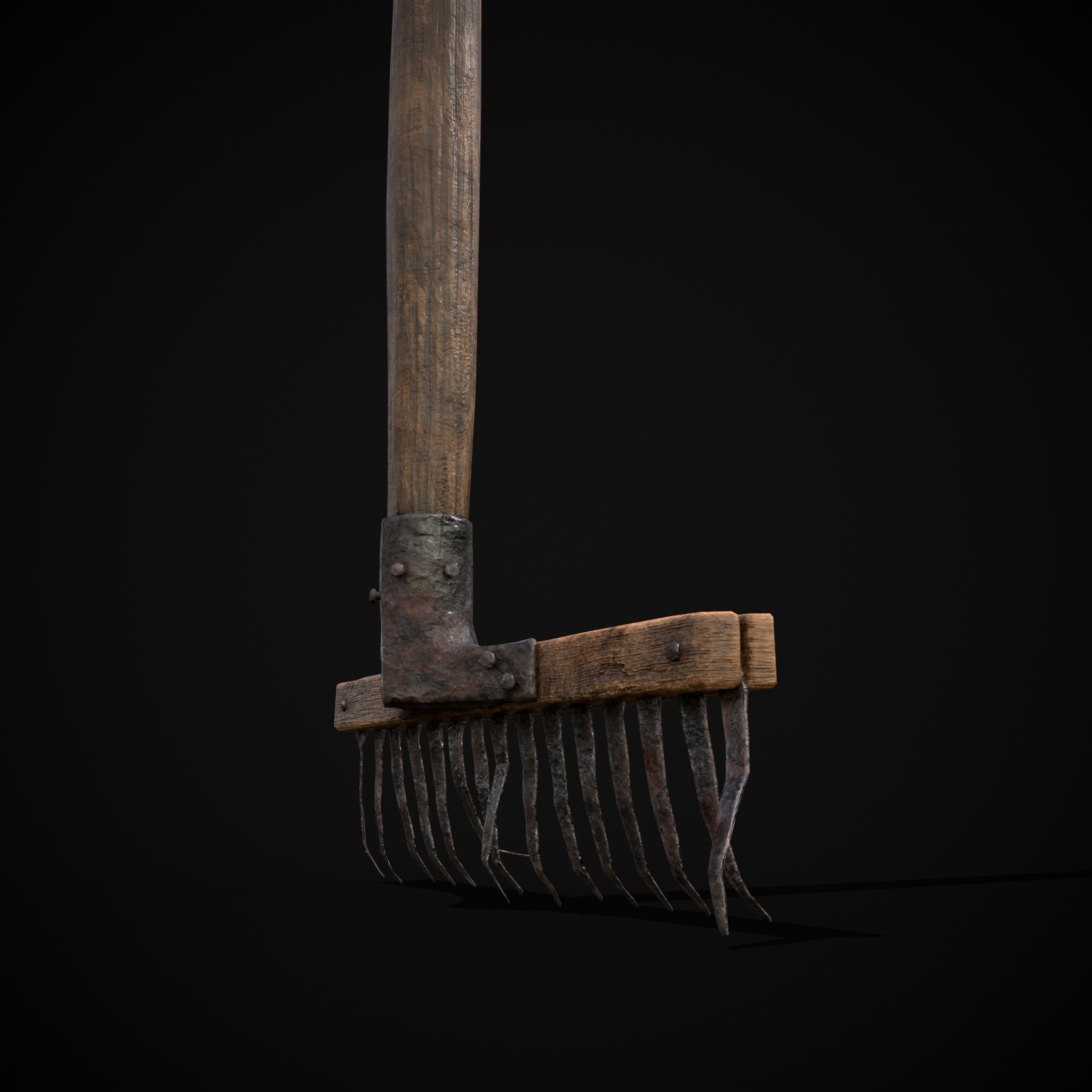 Vintage Iron Rake Low-poly 3D model_10