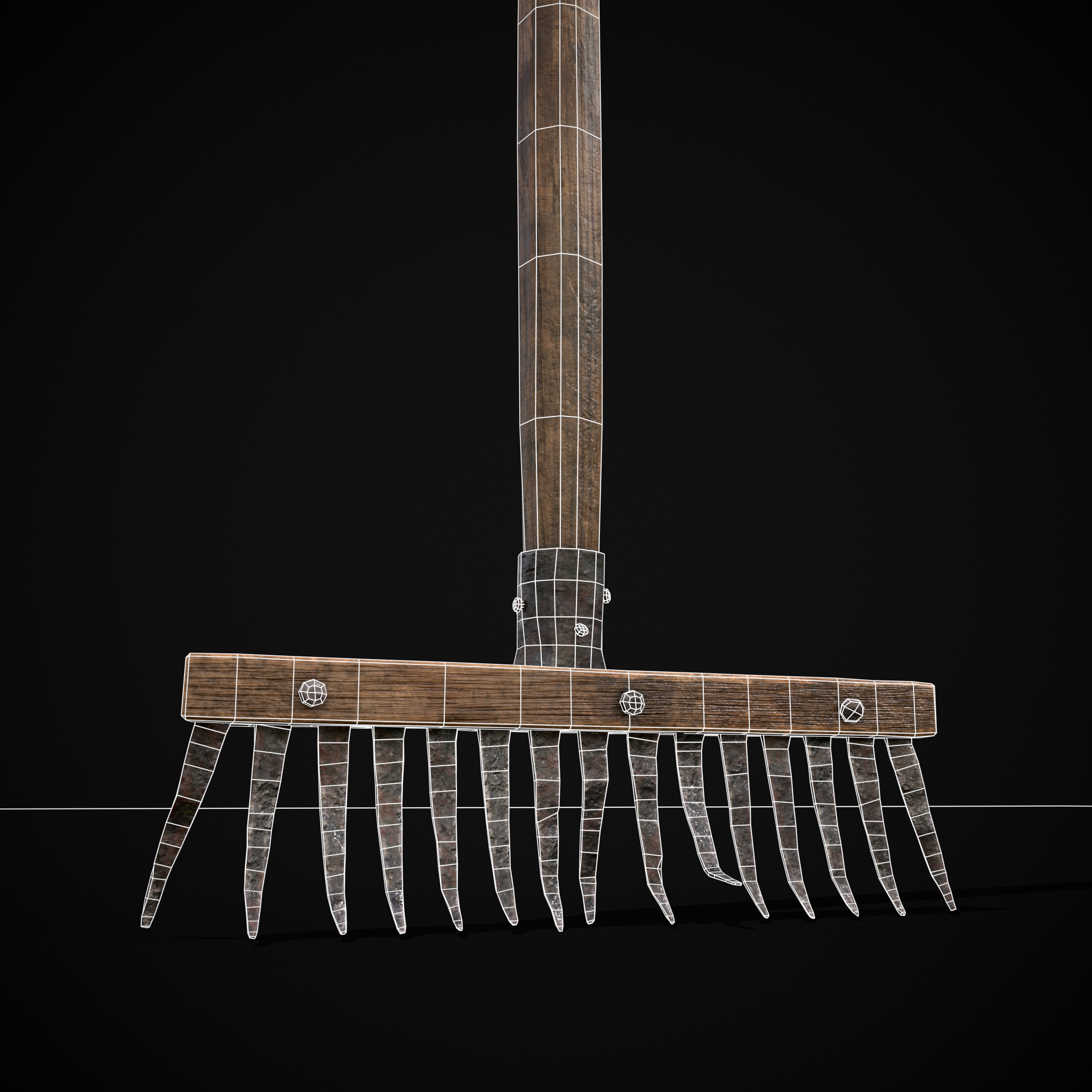 Vintage Iron Rake Low-poly 3D model_6