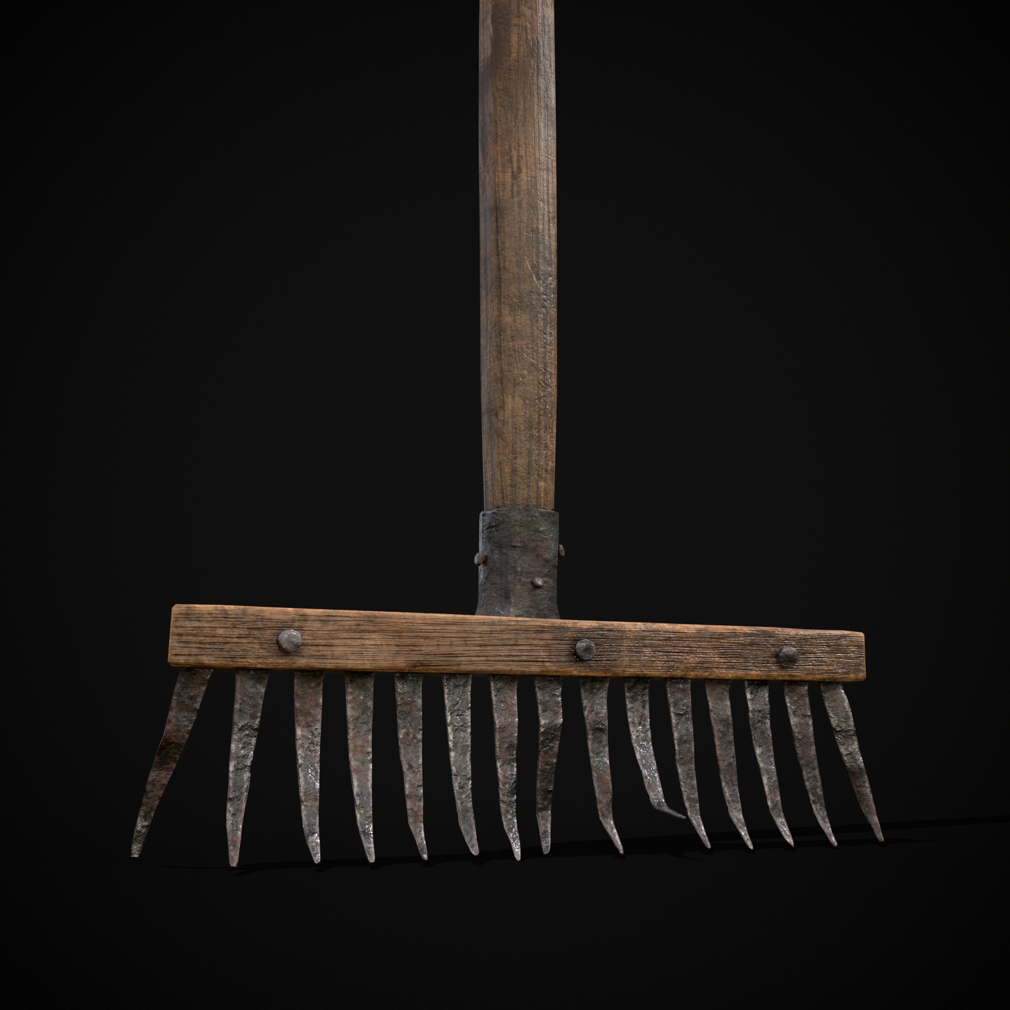 Vintage Iron Rake Low-poly 3D model_5