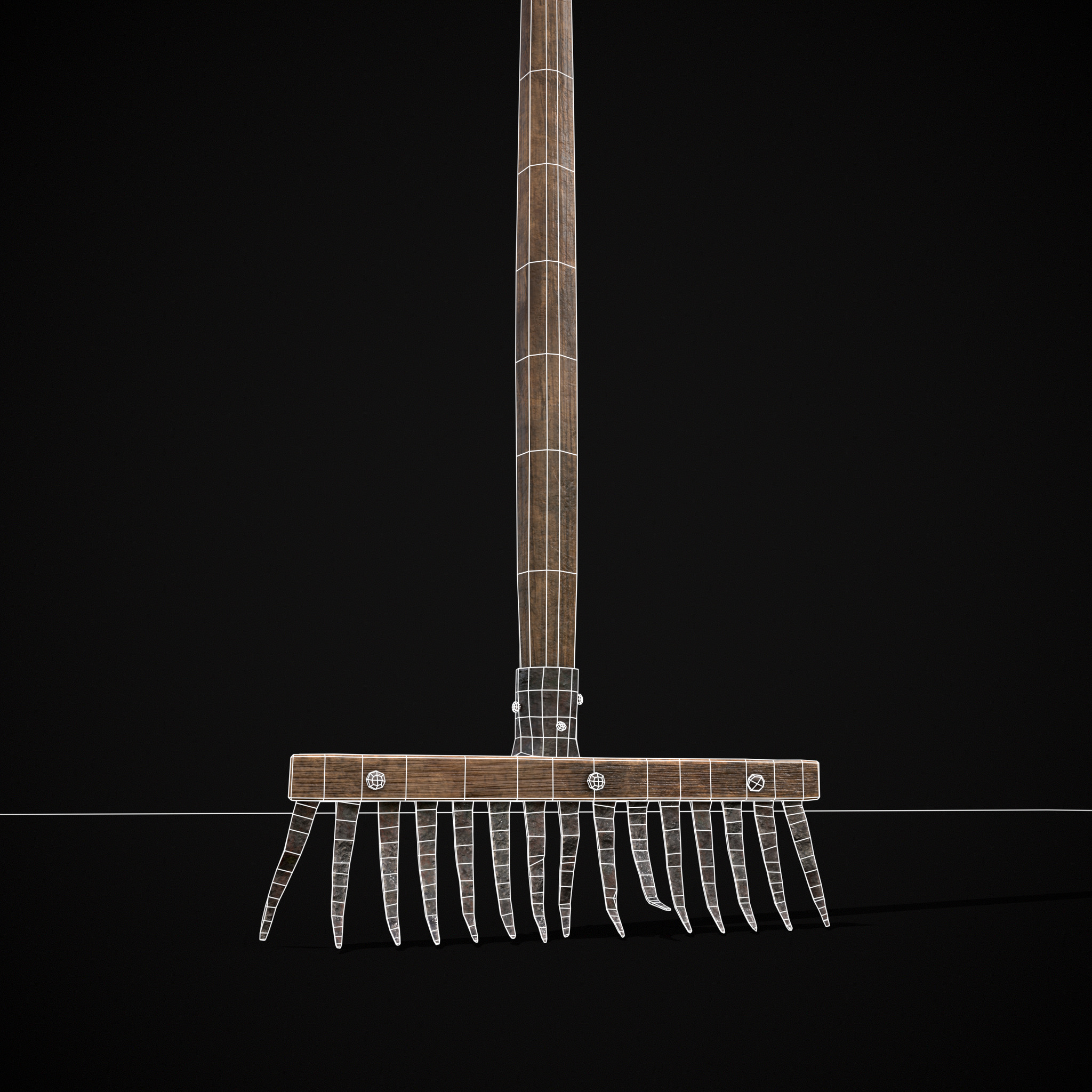 Vintage Iron Rake Low-poly 3D model_4