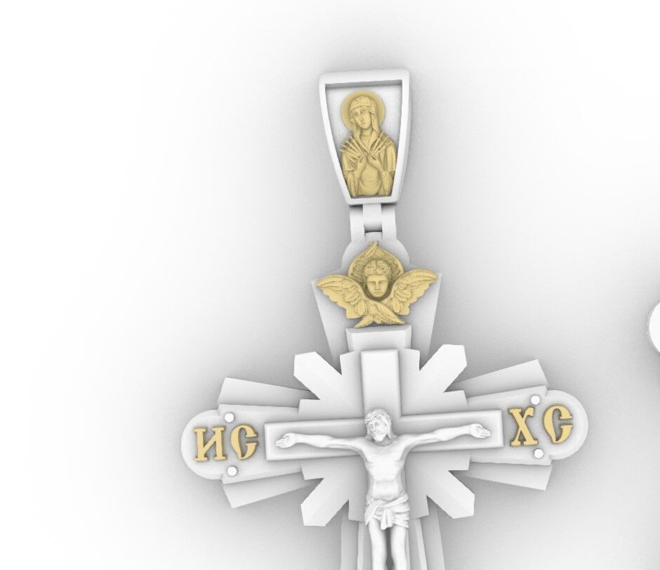 Cross with Jessus and Prayer 3D print model_4