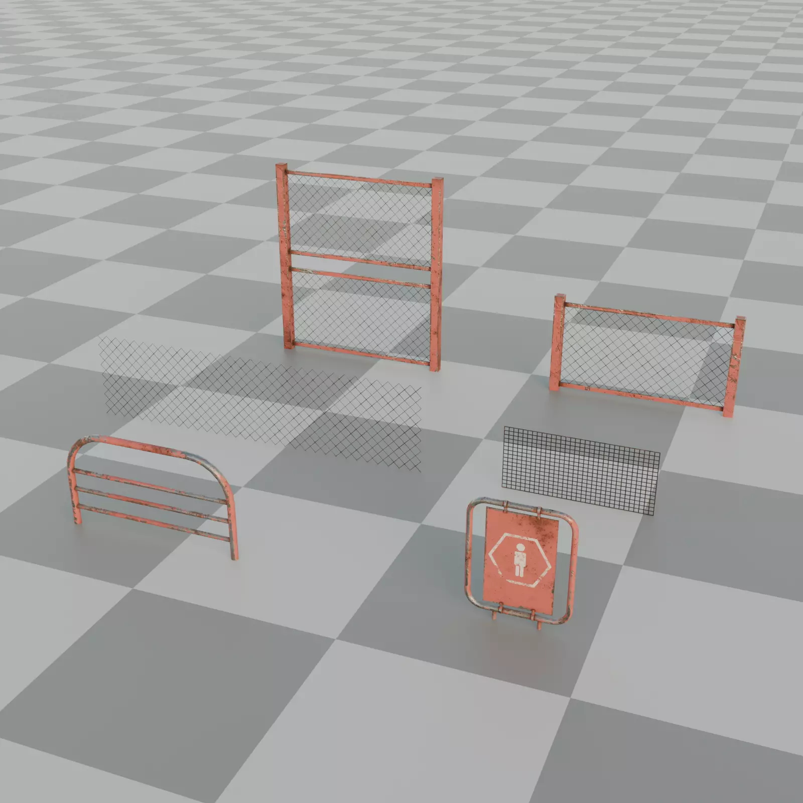 Industrial Fence and Railing - Red Free 3D model