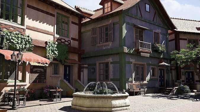 Modular Medieval Town Low-poly 3D model 3