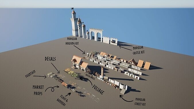 Modular Medieval Town Low-poly 3D model 4