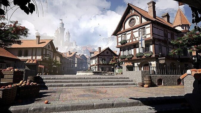 Modular Medieval Town Low-poly 3D model 2