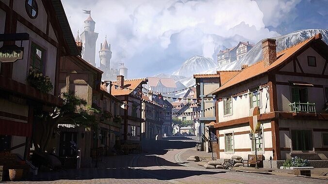 Modular Medieval Town Low-poly 3D model 5
