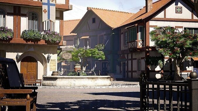 Modular Medieval Town Low-poly 3D model 6
