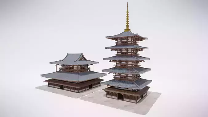 Japanese Shrine Low-poly 3D model