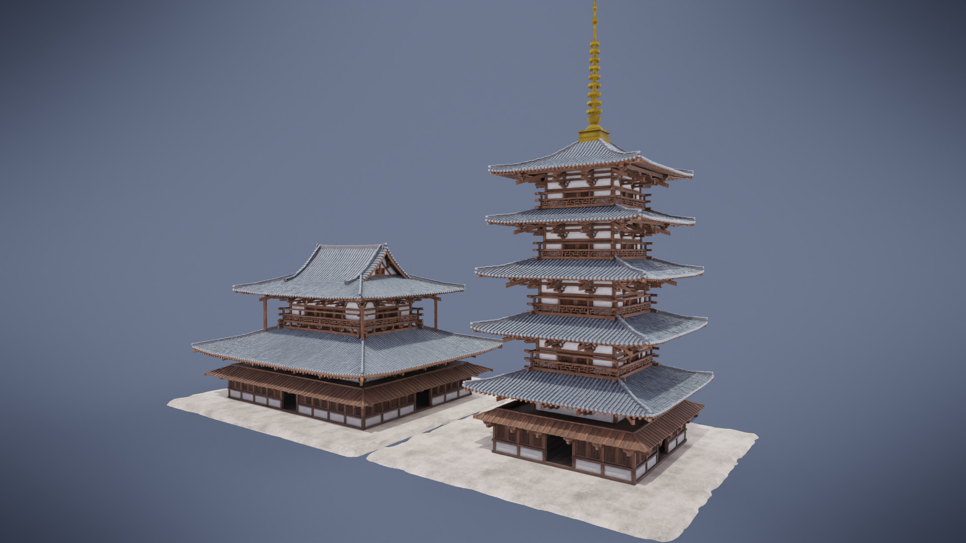 Japanese Shrine Low-poly 3D model_1