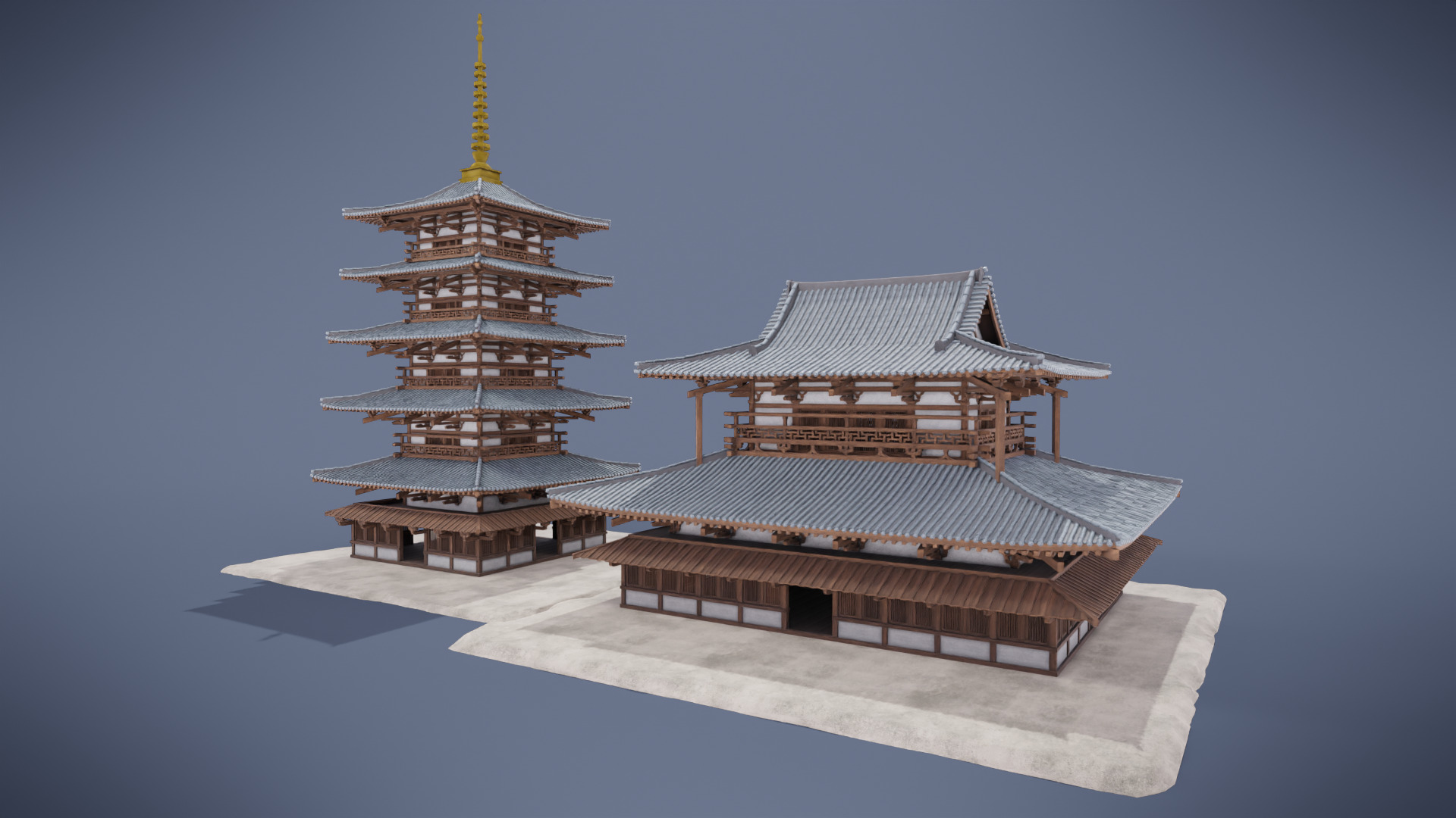 Japanese Shrine Low-poly 3D model_3