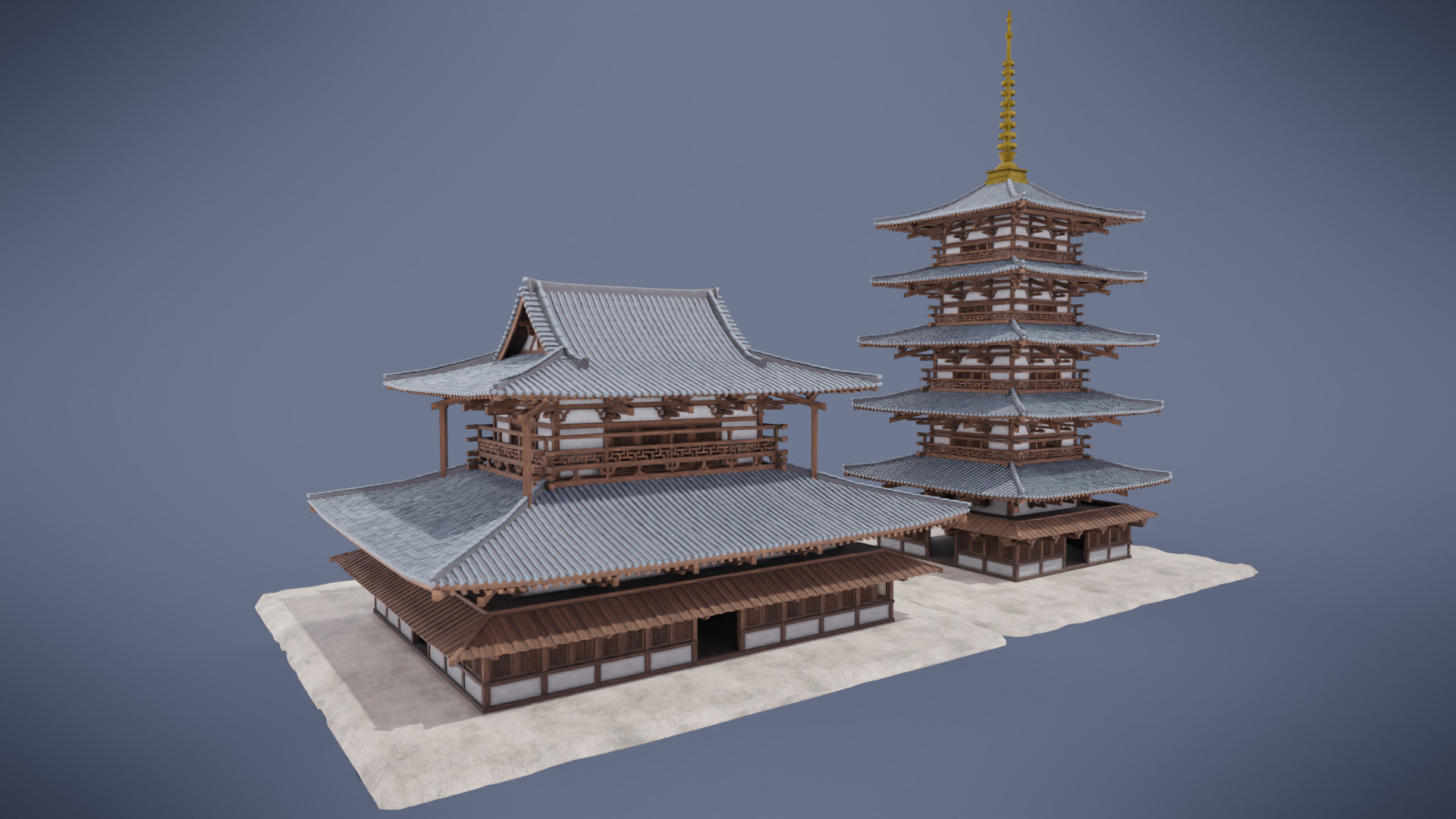 Japanese Shrine Low-poly 3D model_2