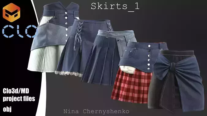 Skirts 1 - Marvelous Designer project and OBJ