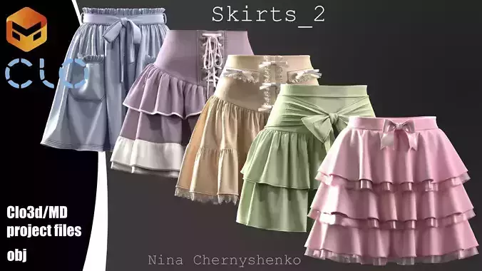 Skirts 2 - Marvelous Designer project and OBJ